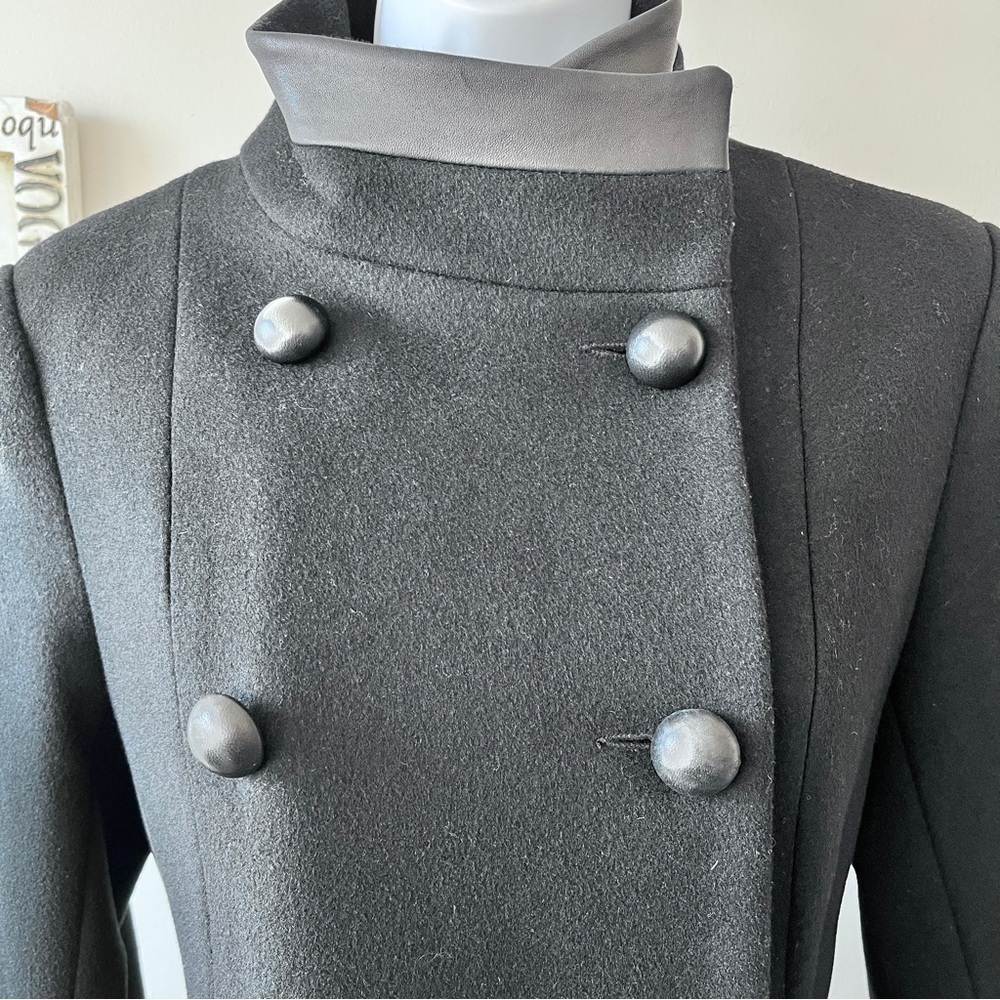 Badgley Mischka Scandi Girl Black Wool And Leather Women’s Fall Winter Coat M - Picture 3 of 11